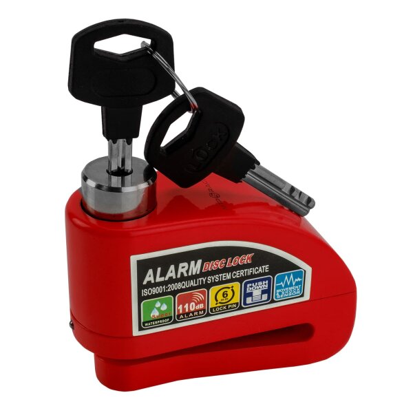 Brake Disc Lock with Alarm and Reminder Cable red