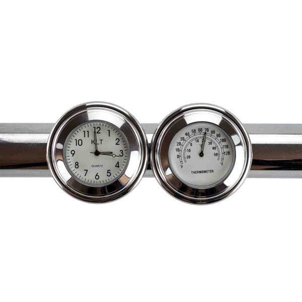 White Handlebar Clock and Handlebar Thermometer Kit