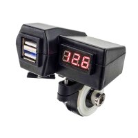 Motorcycle USB Charger with 2 Slots plus Digital Voltmeter