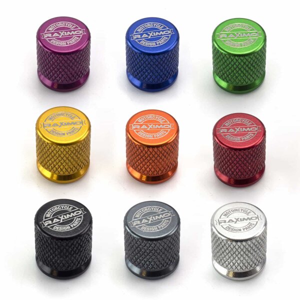 Valve caps Raximo aluminium CNC milled with sealing rubber for Peugeot Speedfight 3 50 AC DT 2009-2014