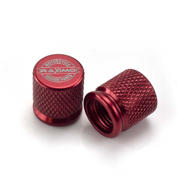 Valve caps Raximo aluminium CNC milled with sealing rubber red