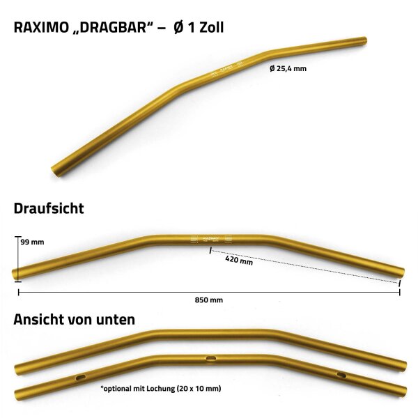 Alu Dragbar Raximo 1 inch and hole for cable routing