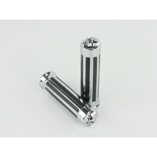 Chrome Handlebar Grip 7/8&quot;/22mm with Skull closed