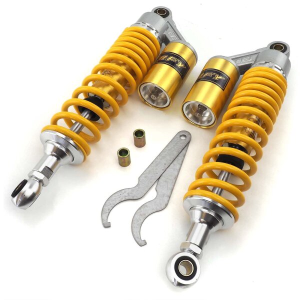 Pair of  RFY Shock Absorbers 340 mm Yellow Eyelet to Eyelet for Yamaha XJR 1300 RP10 2004-2006