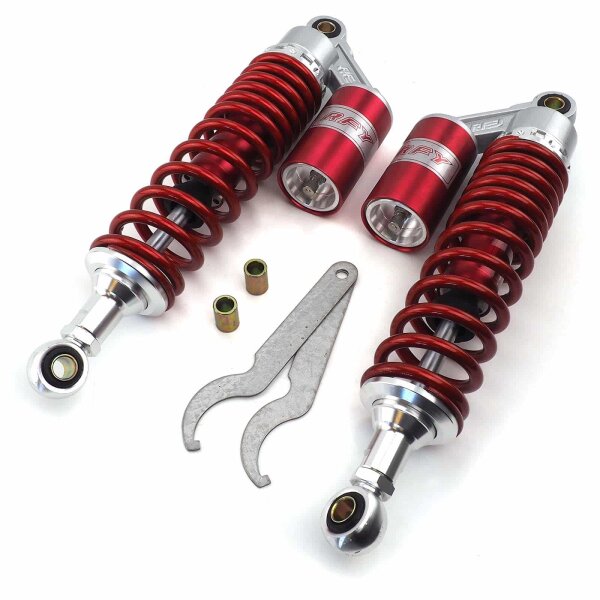 Pair of RFY Red Shock Absorbers 340 mm Eyelet - Ey for Triumph Bonneville 900 T100 986MF 2005-2008