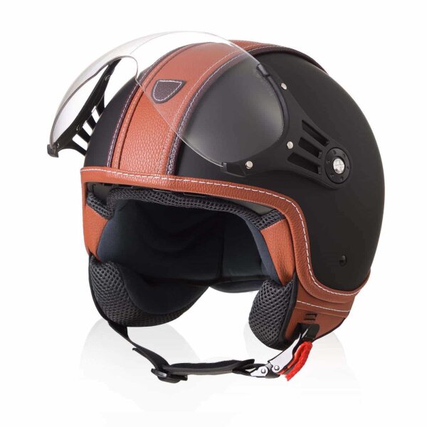 Airtrix Jet Retro Vintage Motorcycle Helmet Scooter Helmet Leather mate black-brown XS