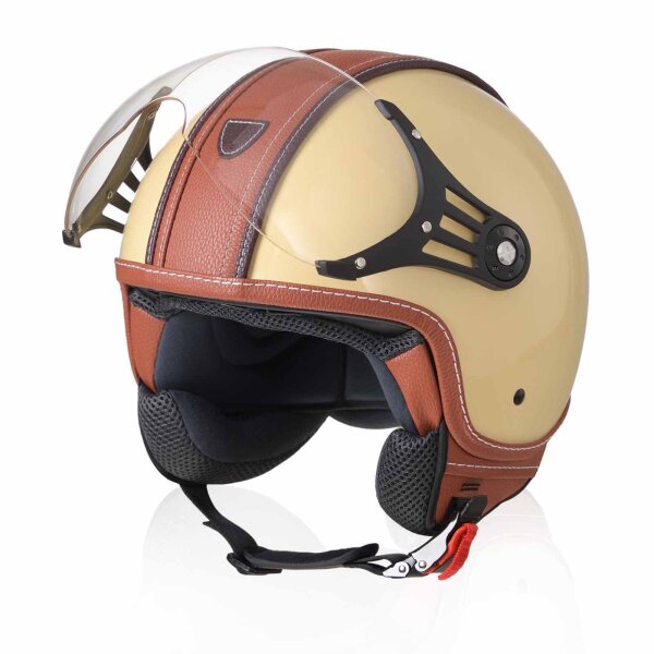 Airtrix Jet Retro Vintage Motorcycle Helmet Scooter Helmet Leather mate beige-brown XL
